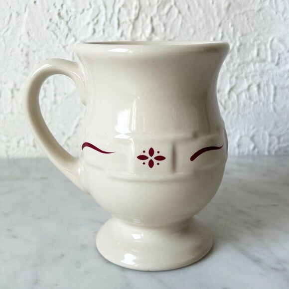 Longaberger Pottery Grandmug Footed Latte Cup Woven Traditions Red - Picture 1 of 7